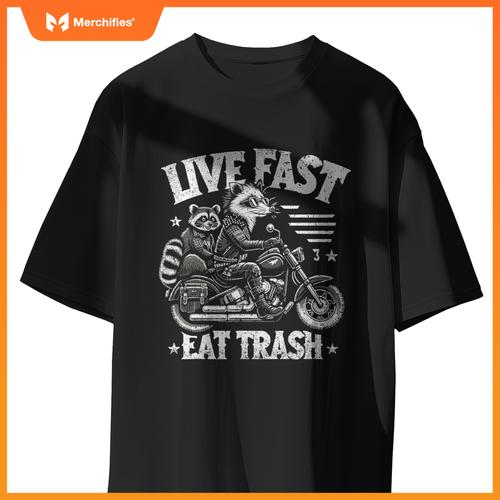 Live Fast Eat Trash Possum Raccoon Sunglasses & Car T-Shirt