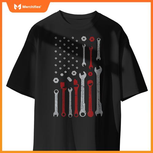 Mechanic flag usa american patriotic flag car mens T-Shirt