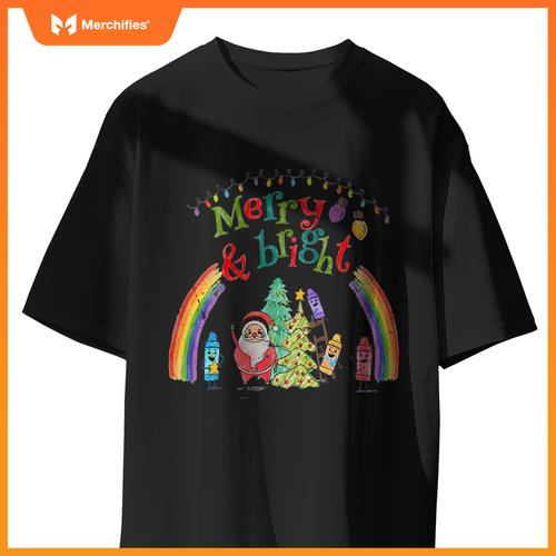 Merry and bright crayon christmas teacher