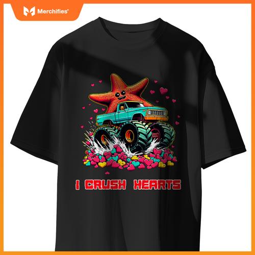 Monster Truck I Crush Hearts Starfish Valentines T-Shirt