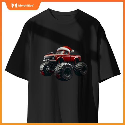 Monster Truck Santa Hat Christmas Lover Kids Realistic T-Shirt
