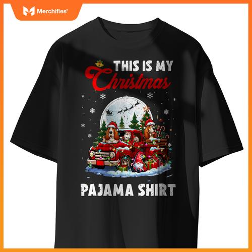 My Christmas Pajama  Santa Basset Hound On Pickup Truck T-Shirt
