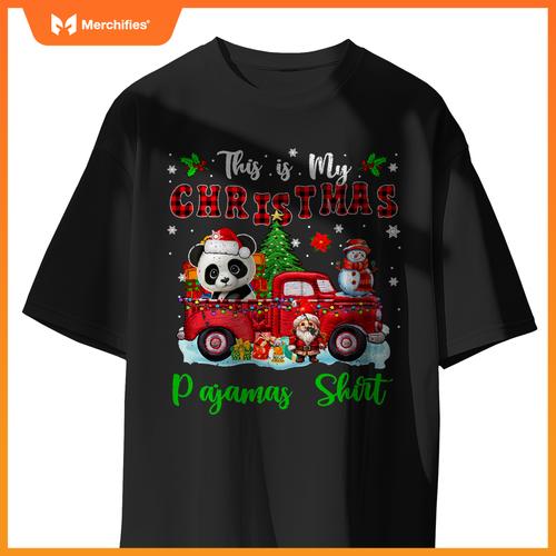 My Christmas Pajamas Santa Panda On Pickup Truck T-Shirt