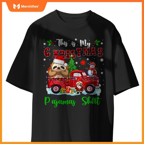 My Christmas Pajamas Santa Sloth On Pickup Truck T-Shirt