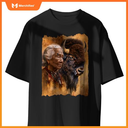 Native American Woman With Buffalo Or Bison T-Shirt
