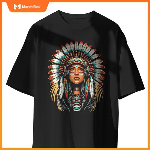 Native Us Flag Head Native American Girls Women T-Shirt