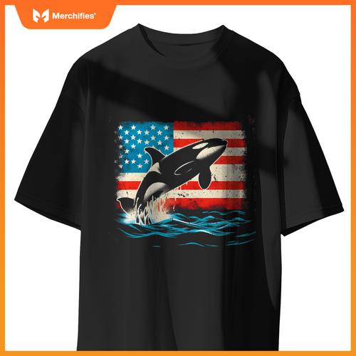 Orca american flag - patriotic usa ocean orca whale lover t-Shirt