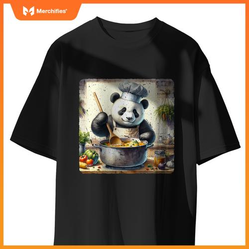 Panda Cooking Soup In A Rural Kitchen Herbs Vegetables Chef T-Shirt