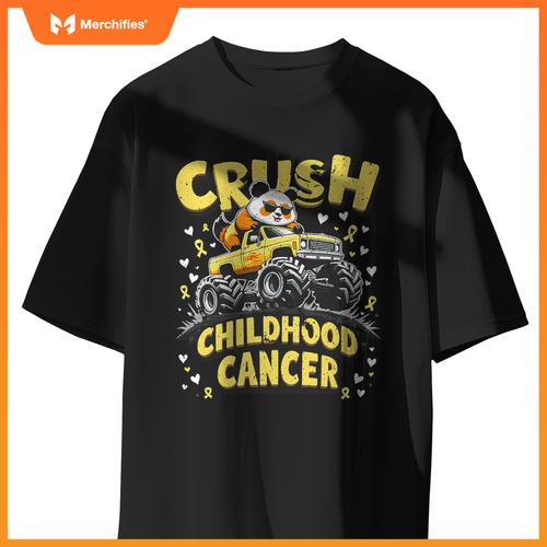Panda Crush Childhood Cancer Monster Truck Panda Boys Girls T-Shirt