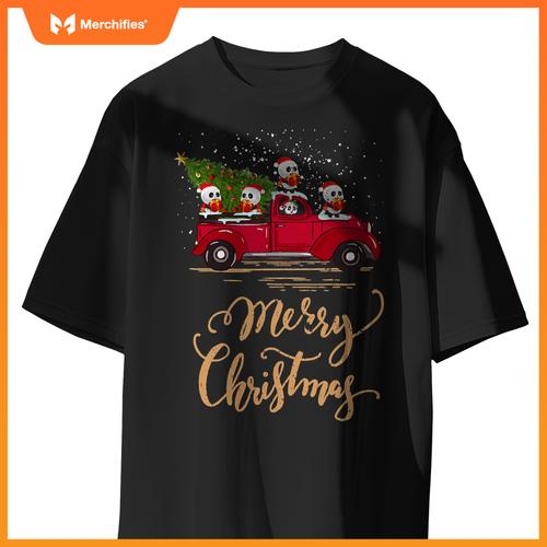Panda Driving Christmas Tree Truck Panda Christmas T-Shirt