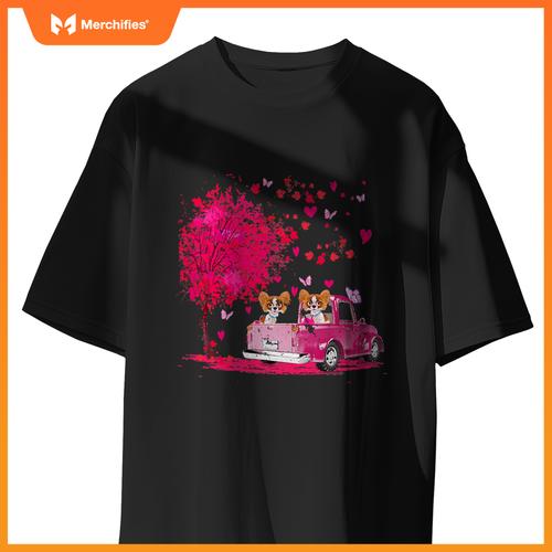 Papillon Couple Truck Happy Valentines Day S T-Shirt