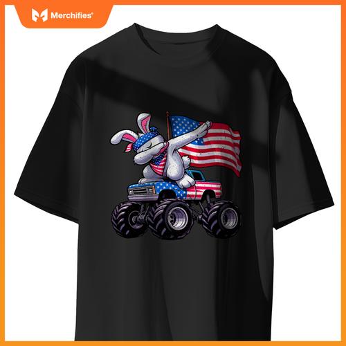 Patriotic rabbit 4th july monster truck american T-Shirt