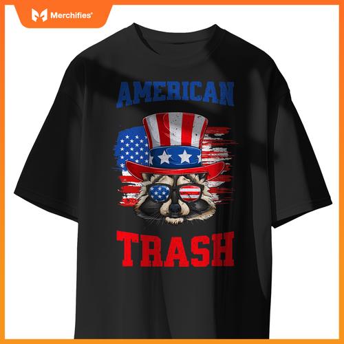 Patriotic raccoon 4th of july american trash panda usa flag T-Shirt