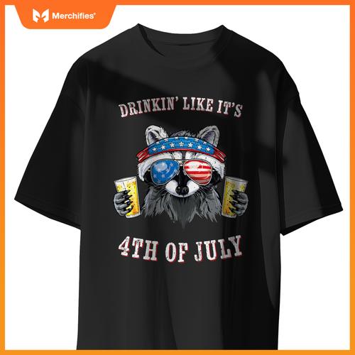 Raccoon  patriotic  drinking like its 4th of july T-Shirt