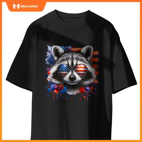 Raccoon 4th of july american sunglasses patriotic usa flag T-Shirt