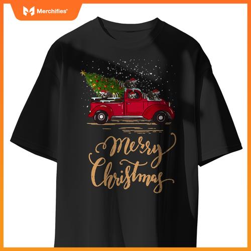 Raccoon Driving Christmas Tree Truck Raccoon Christmas T-Shirt