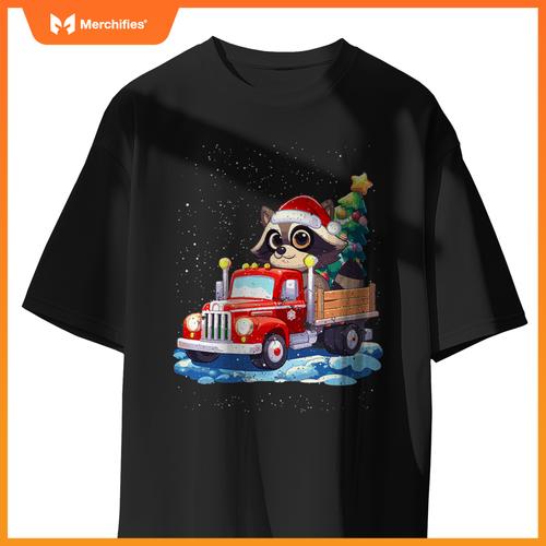 Raccoon Merry Christmas Tree Truck Uglx X-Mas T-Shirt