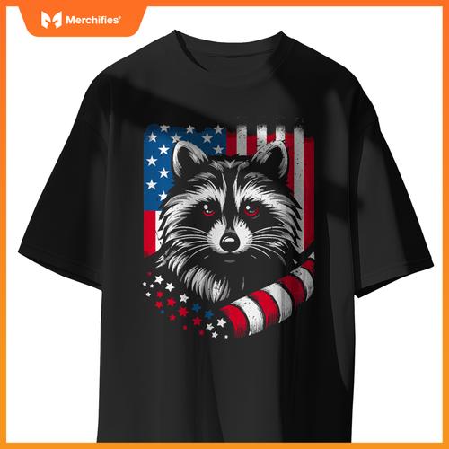 Raccoon patriotic america 4th of july trash panda usa flag T-Shirt