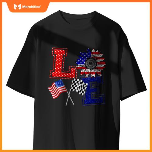 Racing Love Checkered Flag Hearts Race Car T-Shirt