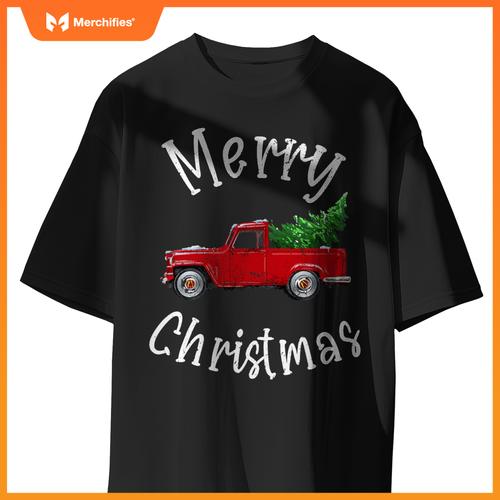 Red Wagon Tree Vacation  Red Truck Christmas T-Shirt