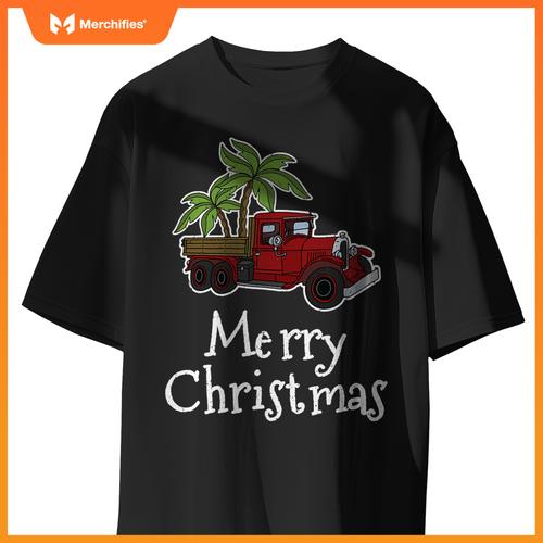 Red Truck Christmas Palm Tree Xmas Pajamas T-Shirt