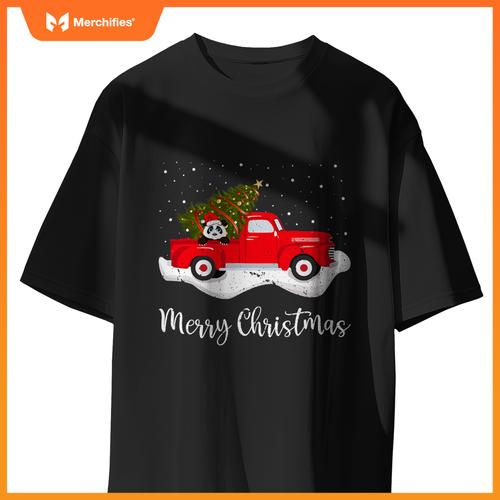 Red Truck Merry Christmas Tree Panda Christmas T-Shirt