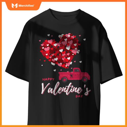 Red Truck With Hearts Happy Valentines Day Women T-Shirt