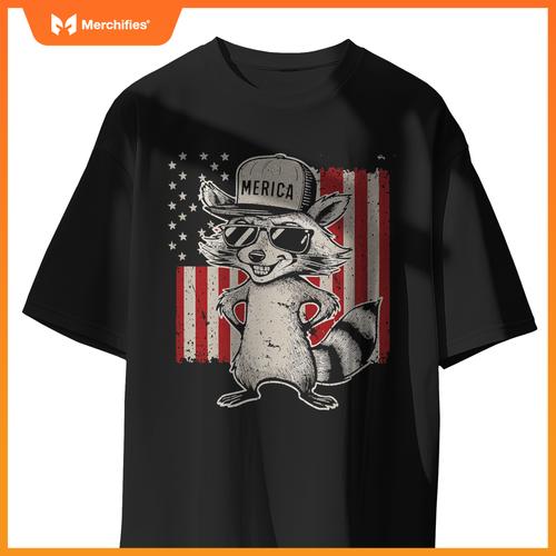 Redneck raccoon patriotic white trash party attire hillbilly T-Shirt