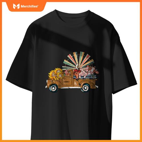 Rooster, Horse, Pig, Cow In A Truck Farm T-Shirt
