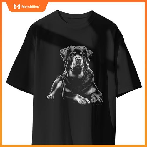 Rottweiler Dog In Lying Pose - Drawing Style Pullover T-Shirt