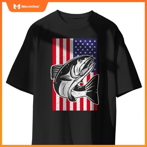 Salmon fishing 4th of july patriotic american flag T-Shirt