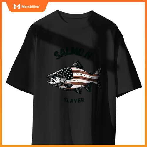 Salmon slayer fishing usa american flag patriotic T-Shirt