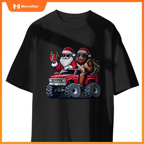 Santa Bigfoot Riding Monster Truck Christmas Toddler Kids T-Shirt