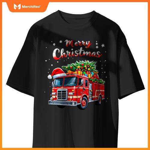 Santa Christmas Fire Truck Xmas Party Firefighters T-Shirt