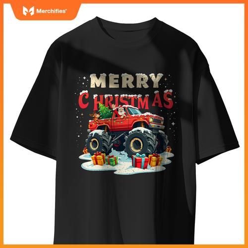 Santa Claus Monster Truck Merry Christmas Xmas Kids T-Shirt