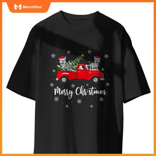 Santa Riding Christmas Tree Truck Wolf Christmas T-Shirt