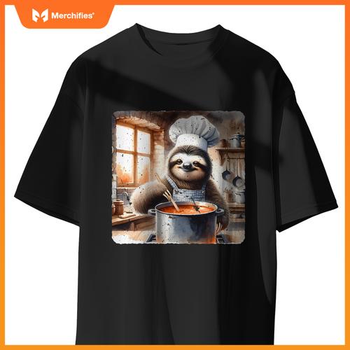 Sloth Chef Stirring Soup In A Kitchen Cook Cozy T-Shirt