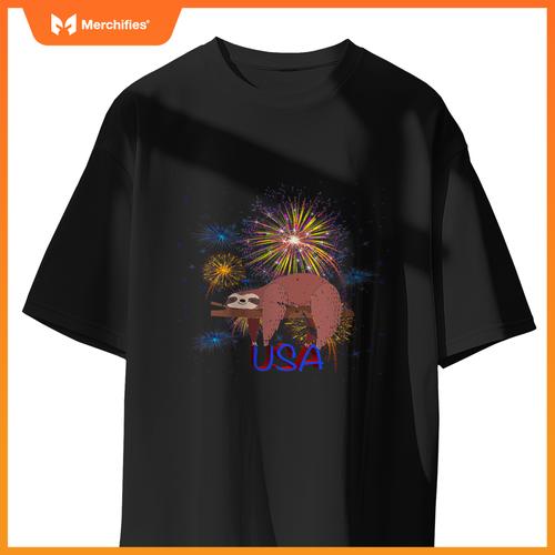 Sloth usa women men patriotic american 4th of july T-Shirt