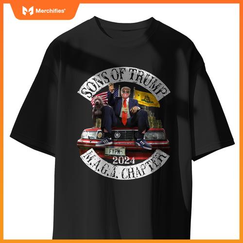 Sons Of Trump Maga Chapter 2024 With Pitbull Car ( On Back ) T-Shirt
