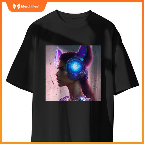 Sporty Chic Rebel Woman Cat Wolf Dog Ears Future Tech T-Shirt