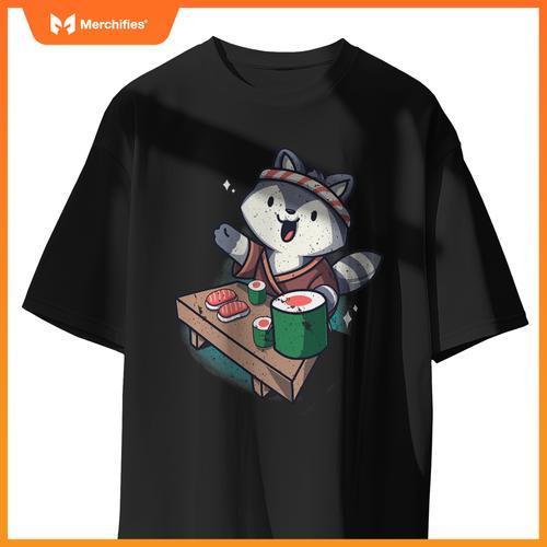 Sushi Chef Raccoon Cartoon Animals Japanese Food Sushi Fan T-Shirt
