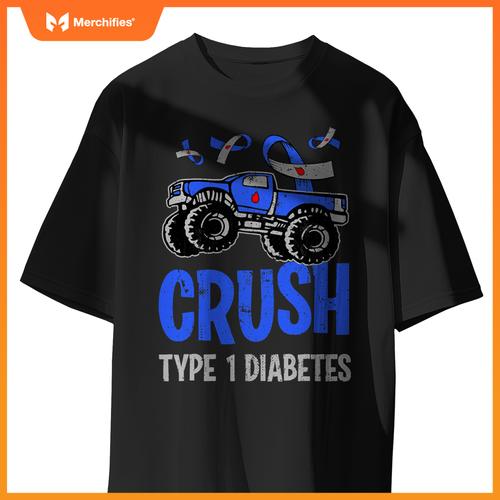 T1D Kids Monster Truck Crush Type 1 Diabetes T-Shirt