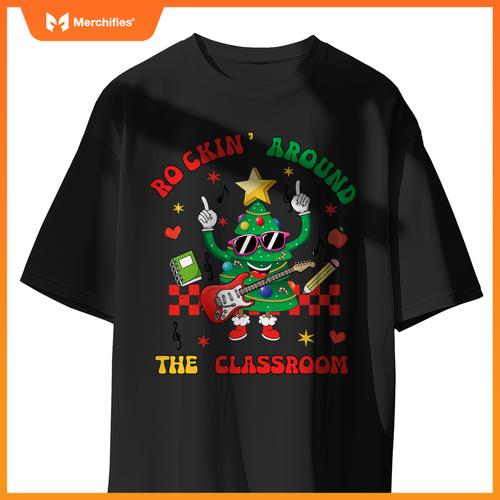 Teacher cute christmas tree rocking around  classroom