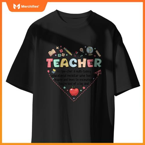 Teacher definition graphic heart shape school elements