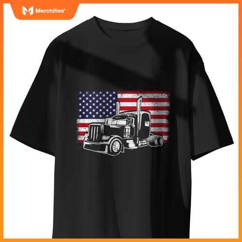 Truck Driver Trucker Lorry America Flag T-Shirt