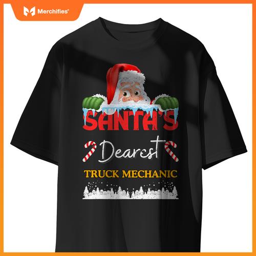 Truck Mechanic Christmas Job Work Profession Santa Claus T-Shirt