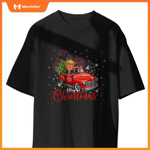 Trump , Merry Christmas Red Truck Family Matching Pajama T-Shirt