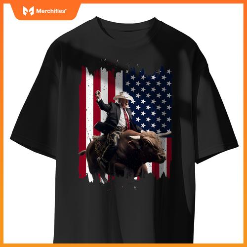 Trump rodeo bull rider patriotic american flag 4th of july T-Shirt