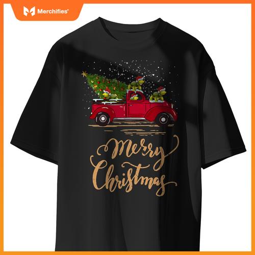 Turtle Driving Christmas Tree Truck Turtle Christmas T-Shirt