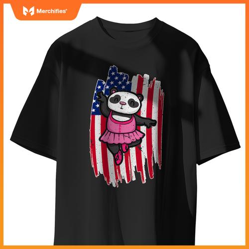 Usa flag ballerina panda 4th of july  patriotic ballet T-Shirt